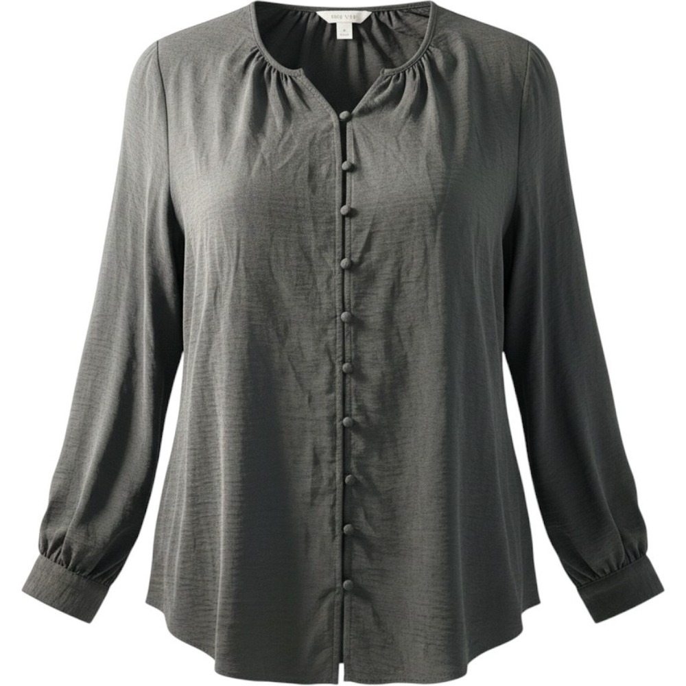 Nine West Womens Black Long Sleeve Textured Button Front Blouse Size M